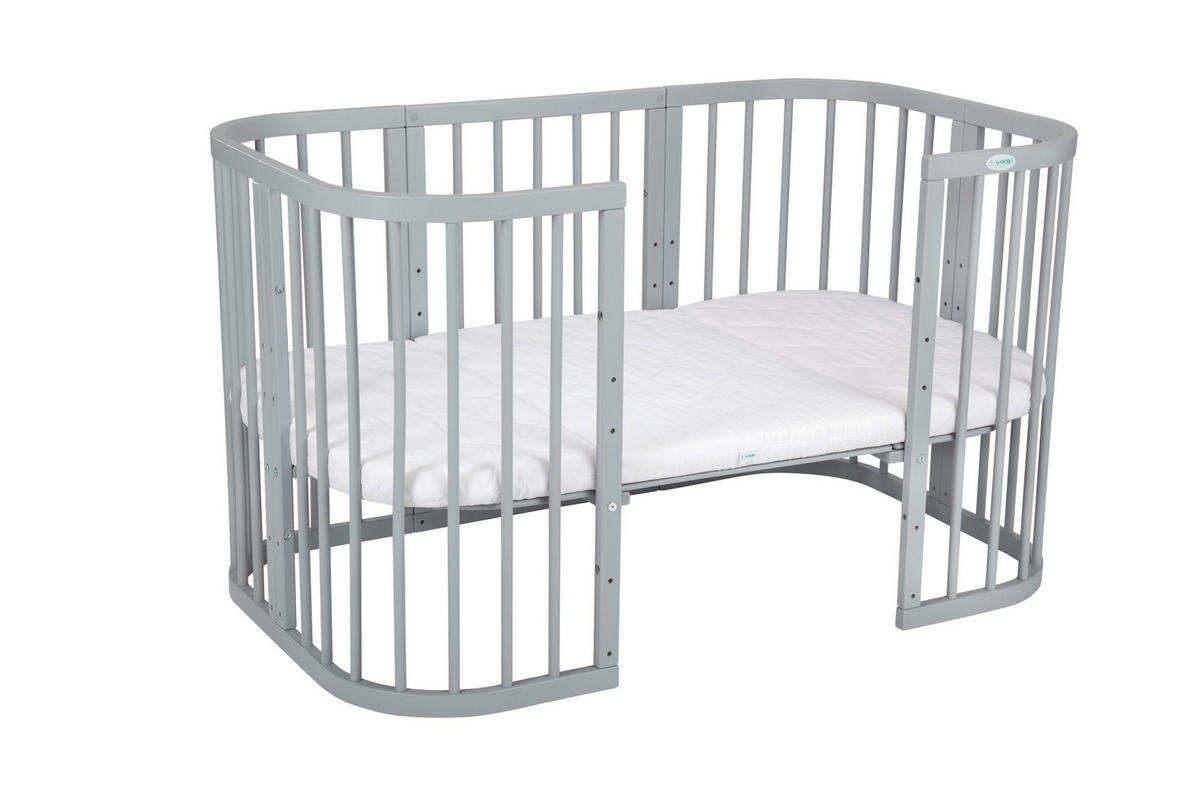BABYBETT GREY, 7in1 mit Matratze - Grau, Holz (73/123cm) - waldin