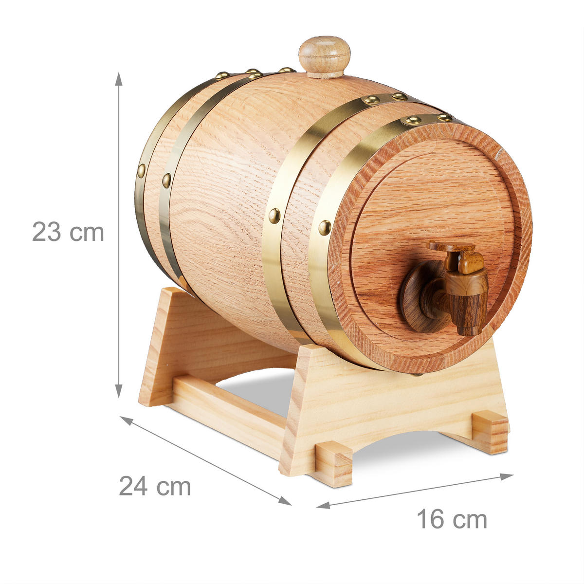 SUD na víno - svetlohnedá, kov/drevo (16/23/24cm) - Relaxdays