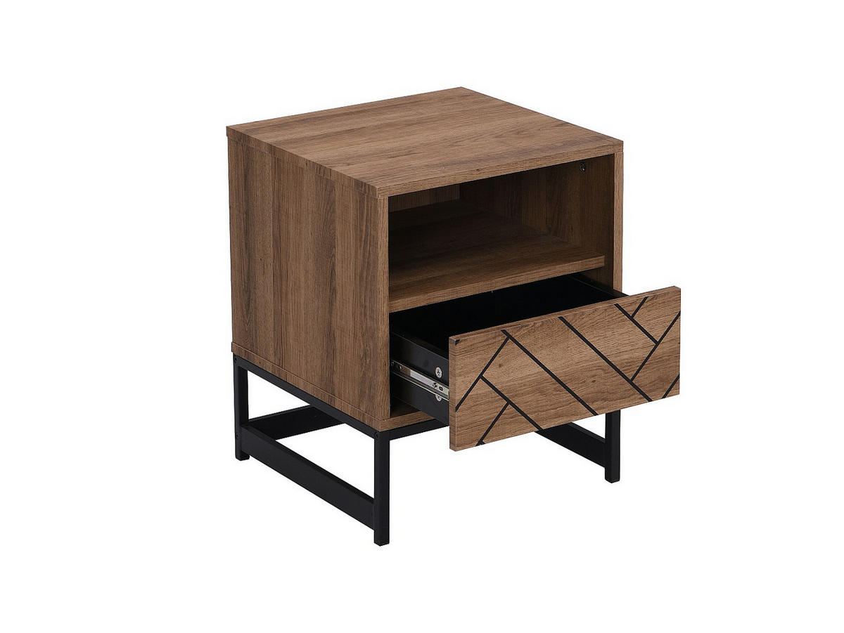 2ER-SET Nachttische mit 1 Schublade & 1 Ablage - MDF & Stahl - Holzfarben & Schwarz - CARATANA - Naturfarben, Holz (40/50/40cm) - Vente-Unique