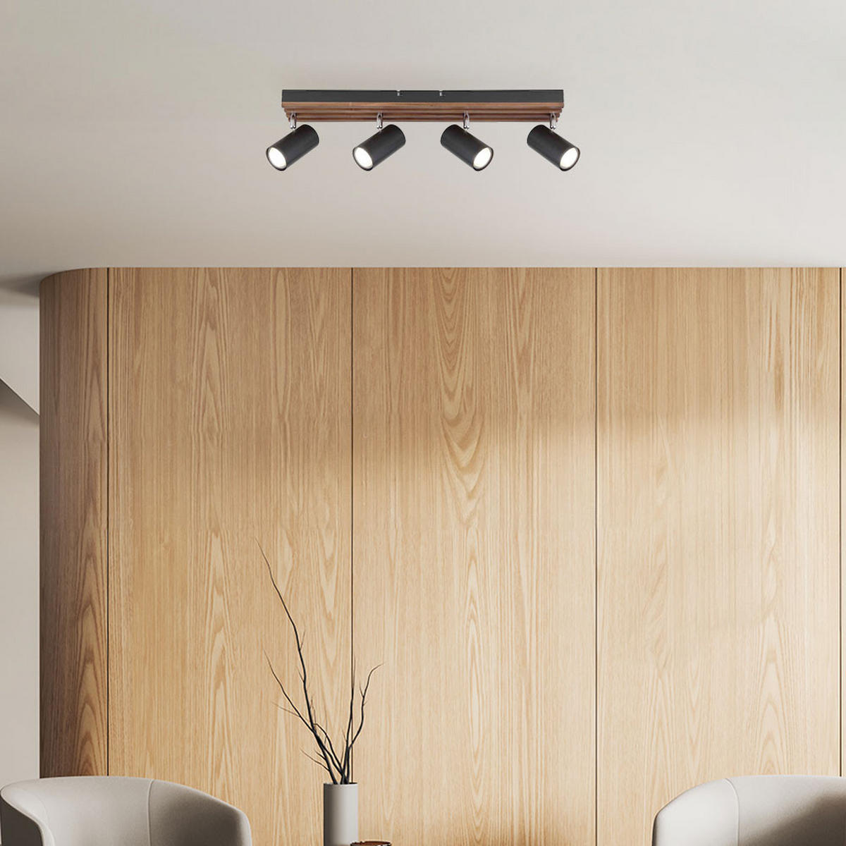 LED DECKENLEUCHTE Kayden Holzoptik Schwarz - Schwarz, Holz (56/8/12.5cm) - Globo Lighting