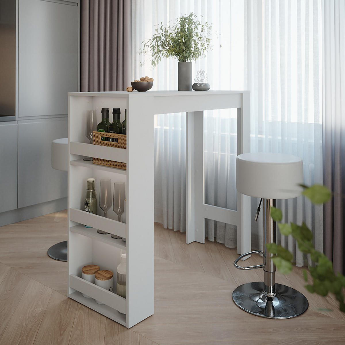 STOJACÍ BAROVÝ STŮL SE ŽIDLEMI Repose Bílá - bílá, kompozitní dřevo (110/45/106cm) - Vicco