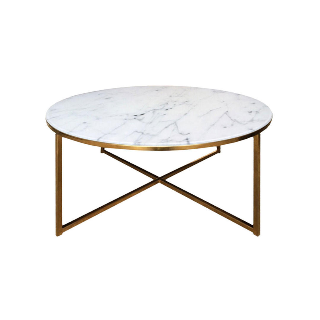 COUCHTISCH Ø 80 cm in Glas mit Marmorprint - Weiß, Holzwerkstoff (80/80/45cm) - ebuy24