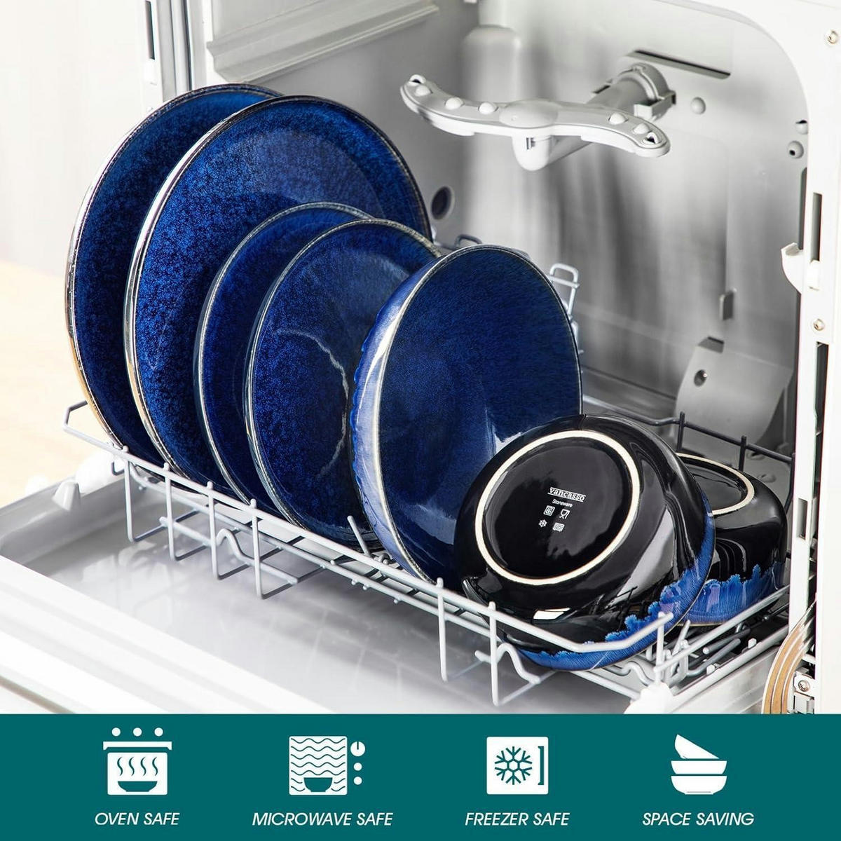 GESCHIRRSET 24-teiliges Set für 6 Personen blau Steingut - Dunkelblau, Keramik (26/2.8/26cm)