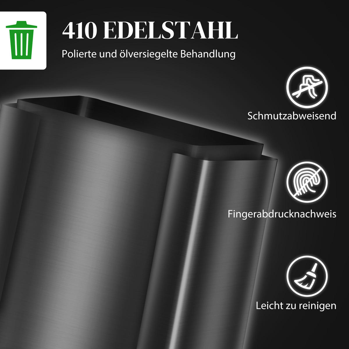MÜLLEIMER DE-08931 2x30 L, Soft-Close, Mülltrennung Schwarz - Schwarz, Metall (37.5/66.8/47.7cm) - ComfortXL