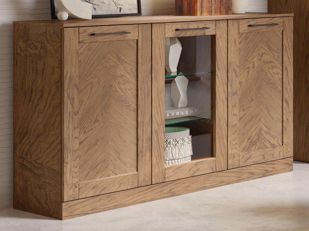 STANDVITRINE Cozy Eiche Rustikal 140 / 42 / 90cm - Eichefarben/Braun, Holz/Metall (140/90/42cm) - Feldmann-Wohnen