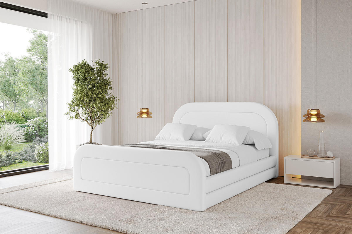 POLSTERBETT mit Bettkasten, Fußteil und Lattenrost, Boxbett mit Matratze H3/H4 - LERIS-Z 180x200 Weiß Kunstleder - Weiß Hochglanz, Holzwerkstoff/Textil (180/200cm) - ALTDECOR