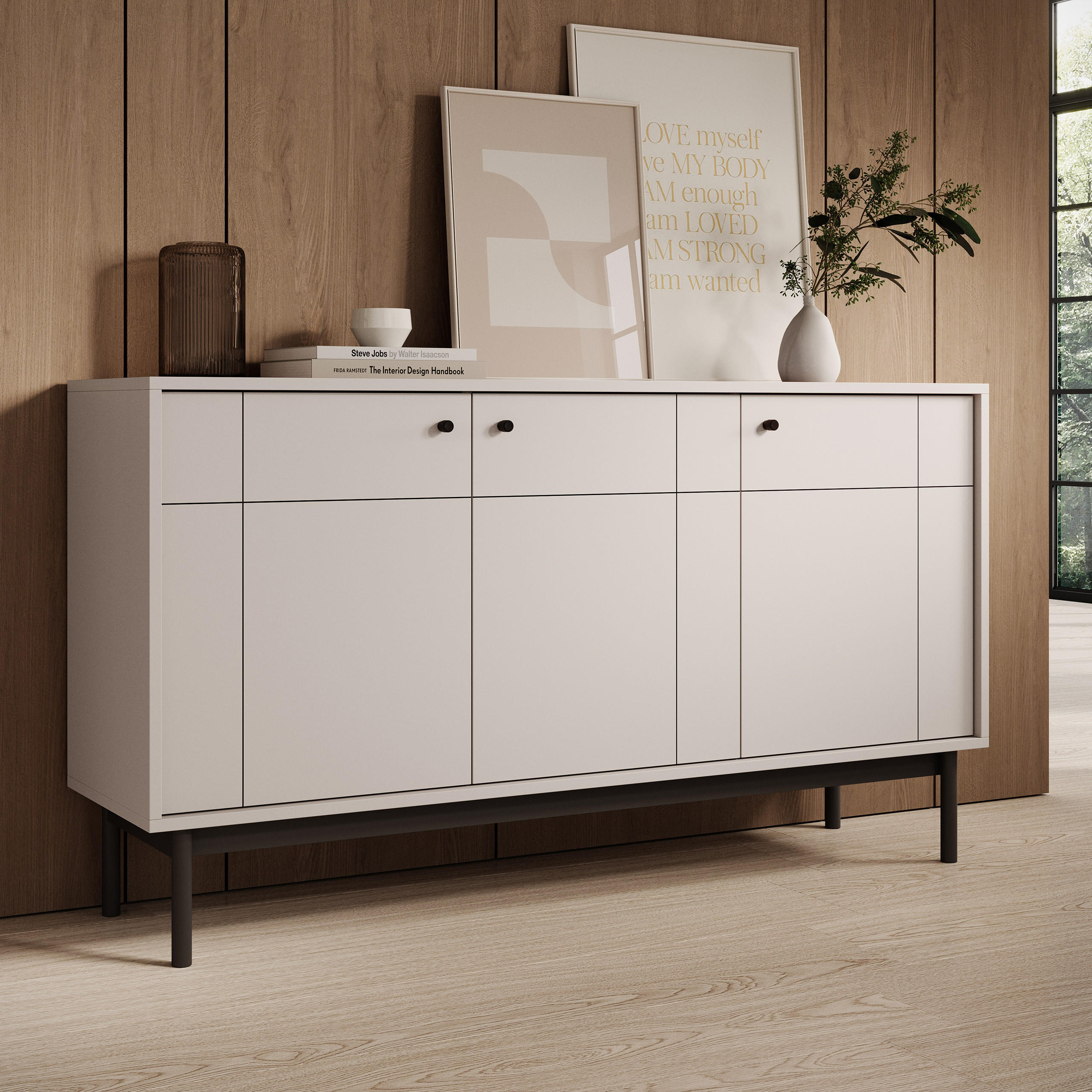 SIDEBOARD GIAPPONESE 154/84/39 cm mit 3 Türen Kaschmir - Kaschmir, Holzwerkstoff (154/84/39cm) - MASSENO