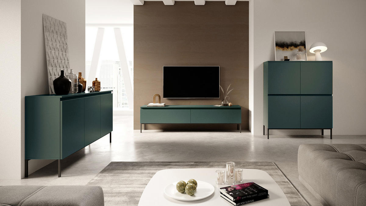 SIDEBOARD Bemmi Dunkelgrün mit Metallbeinen 150 cm - Dunkelgrün/Schwarz, Holzwerkstoff/Metall (150/77/35cm) - Selsey