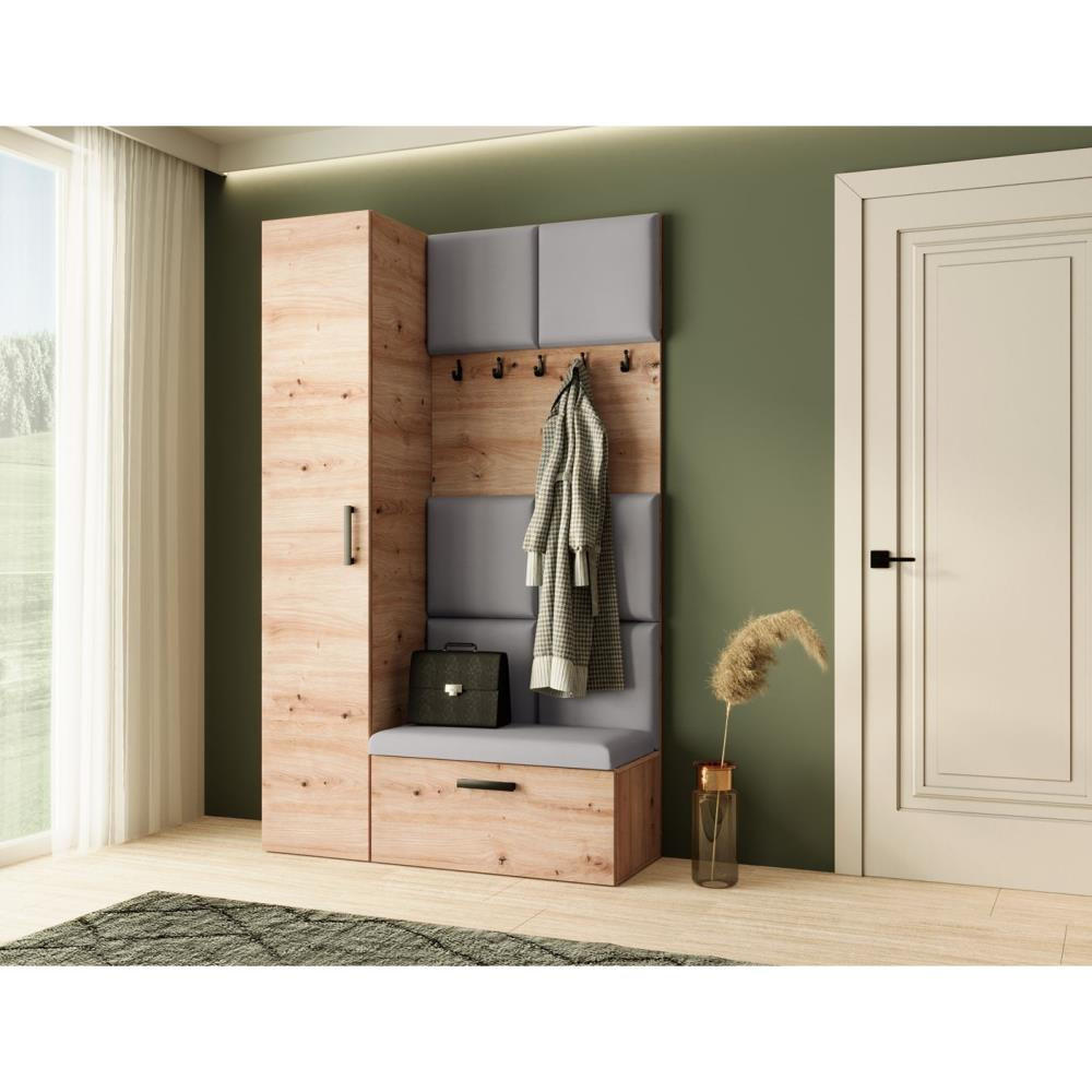 GARDEROBE Margaret I+IV 121/203/43 mit gepolsterten Paneelen - Schwarz/Eiche Artisan, Holzwerkstoff/Kunststoff (121/203/43cm) - Beautysofa