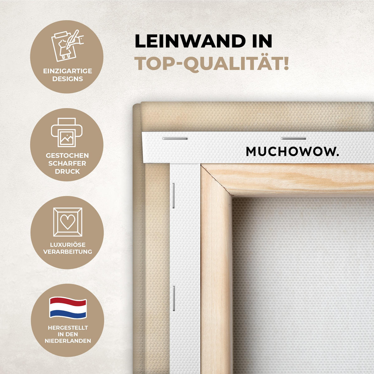 LEINWANDBILD Landschaft - Japandi - Vogel Gemälde 60x40 cm - Beige, Textil (60/40cm) - MuchoWow