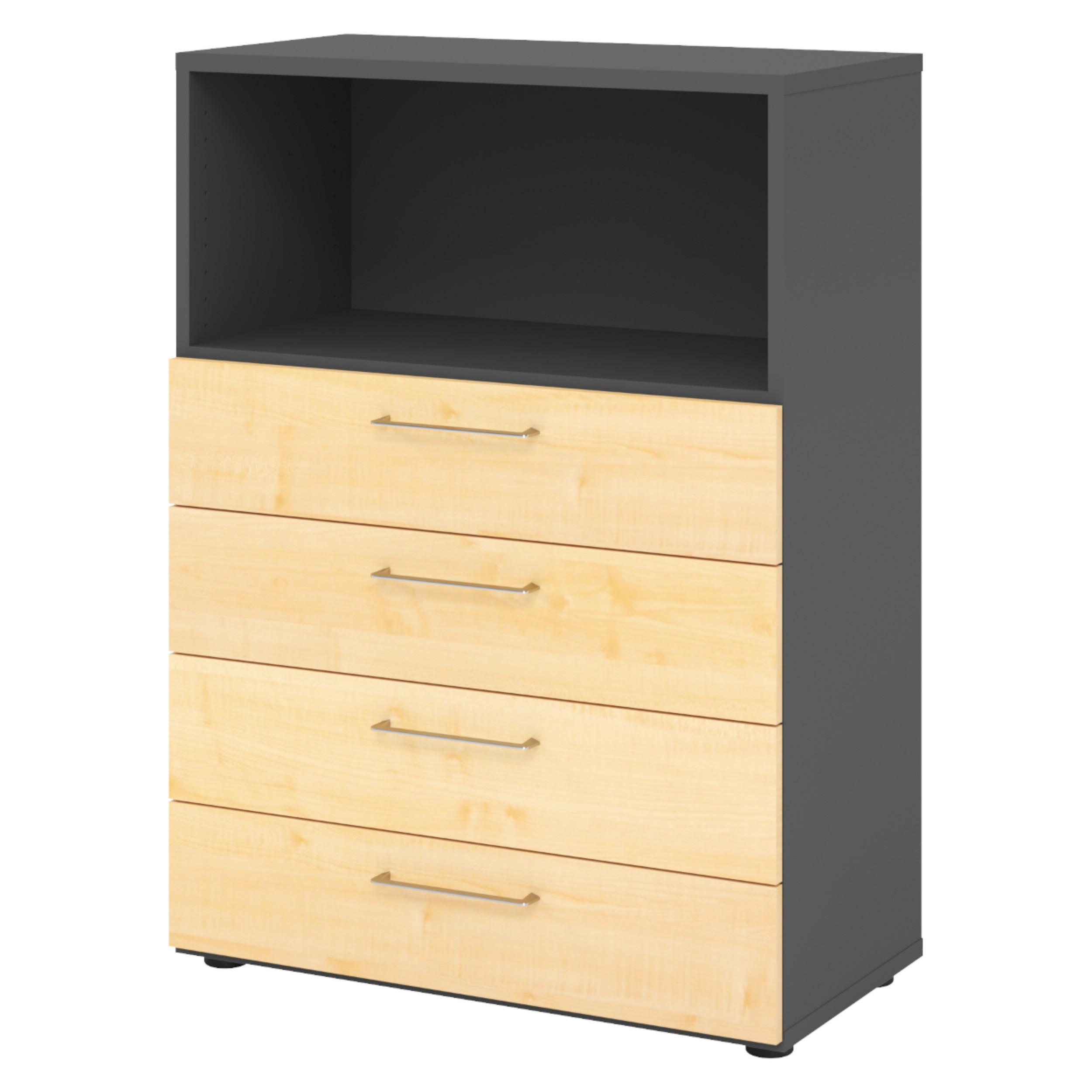 bümö Schubladenschrank Graphit, Ahorn 80x110x42 cm