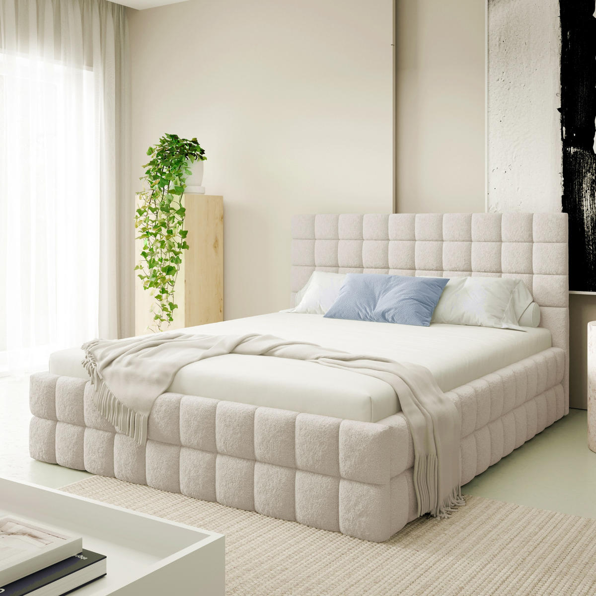 POLSTERBETT mit Stauraum 180x200 cm in Hellbeige - Beige, Metall (180/200cm) - Home Collective