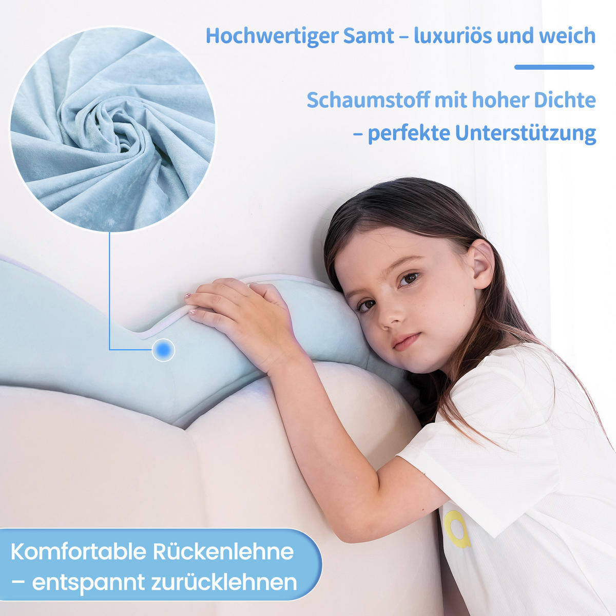 KINDERBETT 140×200 cm, LED-Musiklampe, schwebendes Design, Kopfteil in Wolkenform, bett Blau - Blau, Metall (140/215cm) - HOMAVO