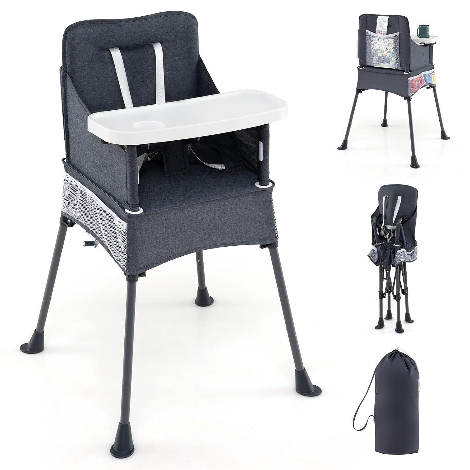 BABYHOCHSTUHL mit Tragetasche grau - Grau, Textil (58/96/57cm) - COSTWAY