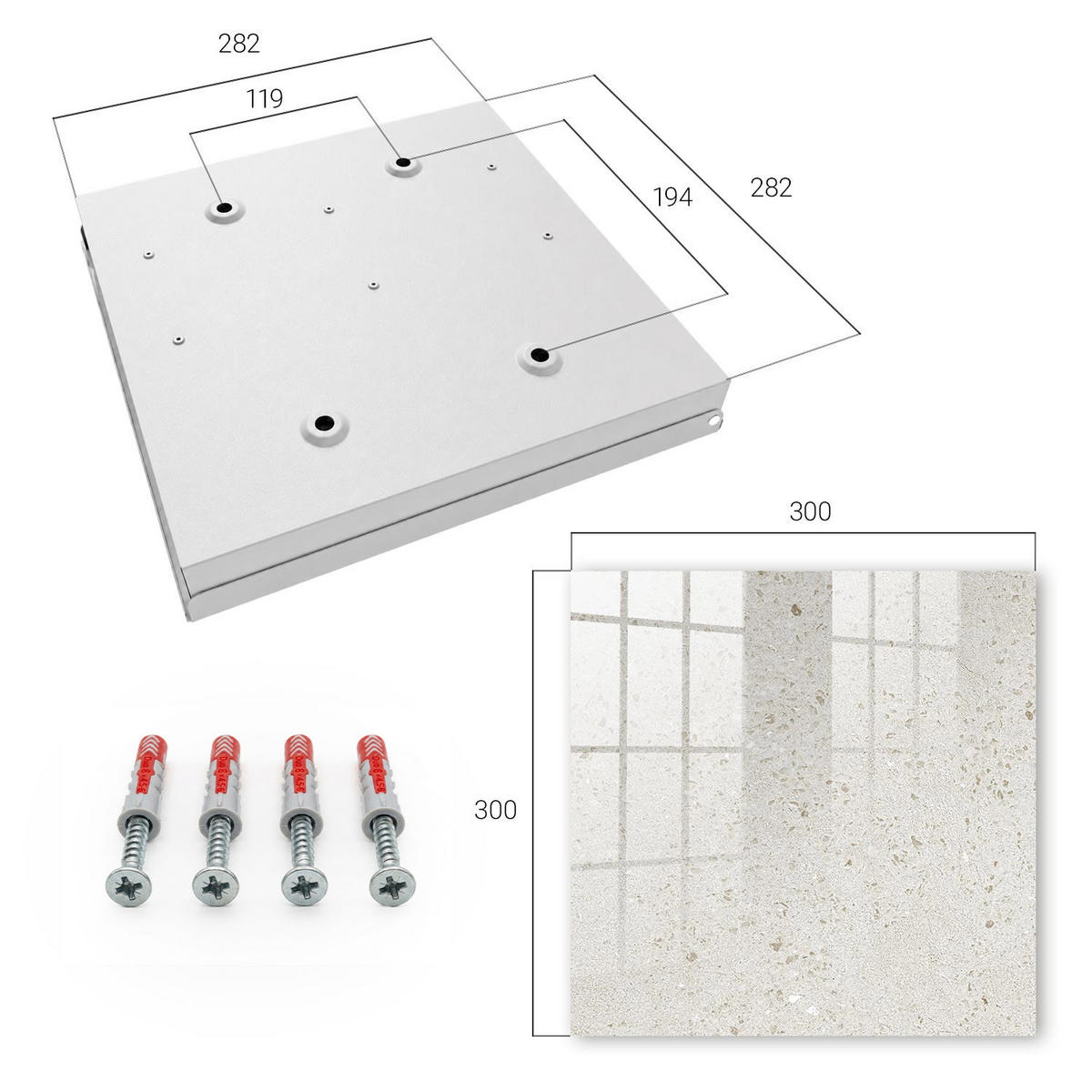 SCHLÜSSELBOX Weiß 30x30 cm – Türöffnung nach rechts - Beige Stein - Beige, Metall (30/30/5cm) - TULUP