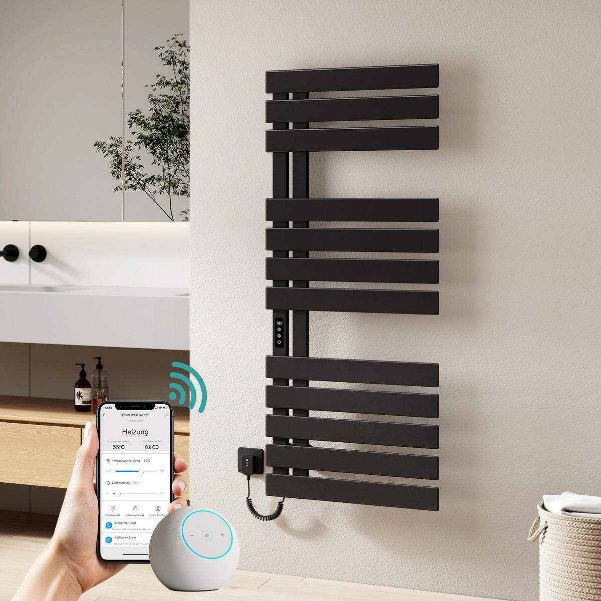 RADIJATOR Električni WiFi termostat Crni 130/50 cm - crna, metal (50/130/11cm) - EMKE