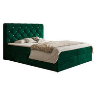 DOPPELBETT mit Matratze 140x200 Polo, Kristallknöpfen, Bettkasten, Grün - Grün, Holz/Textil (140/200cm) - Emporius