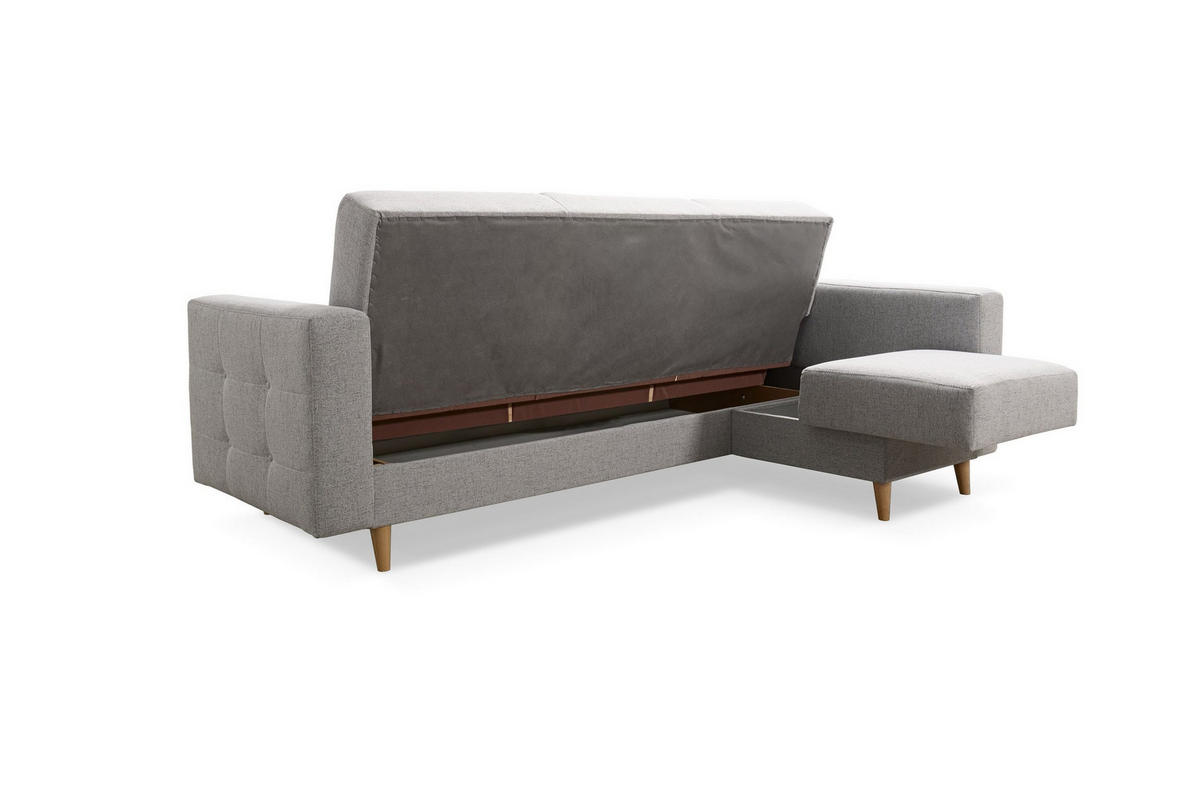 ECKSCHLAFSOFA HILTON Strukturstoff - Silberfarben, Textil (225/158cm) - Robin