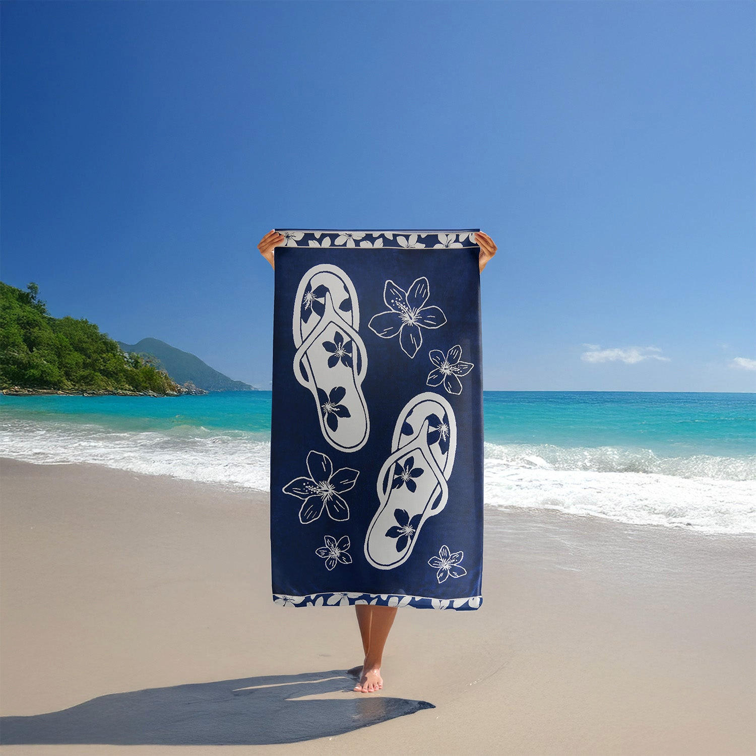 STRANDTUCH Frottee Samt Jacquard Blau 100x175 470g/m² - Patong - Blau, Textil (100/175cm) - LE COMPTOIR DE LA PLAGE
