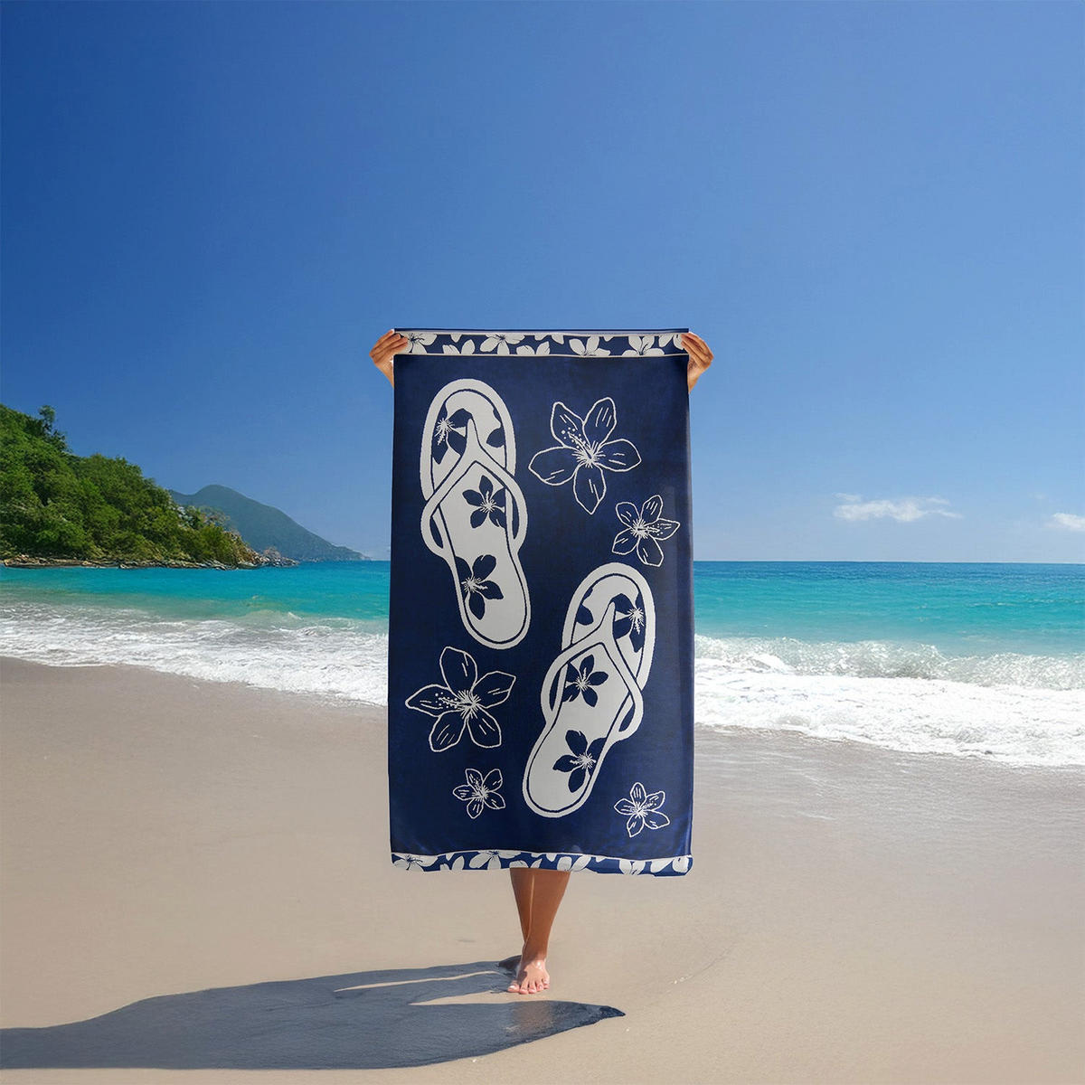 STRANDTUCH Frottee Samt Jacquard Blau 100x175 470g/m² - Patong - Blau, Textil (100/175cm) - LE COMPTOIR DE LA PLAGE