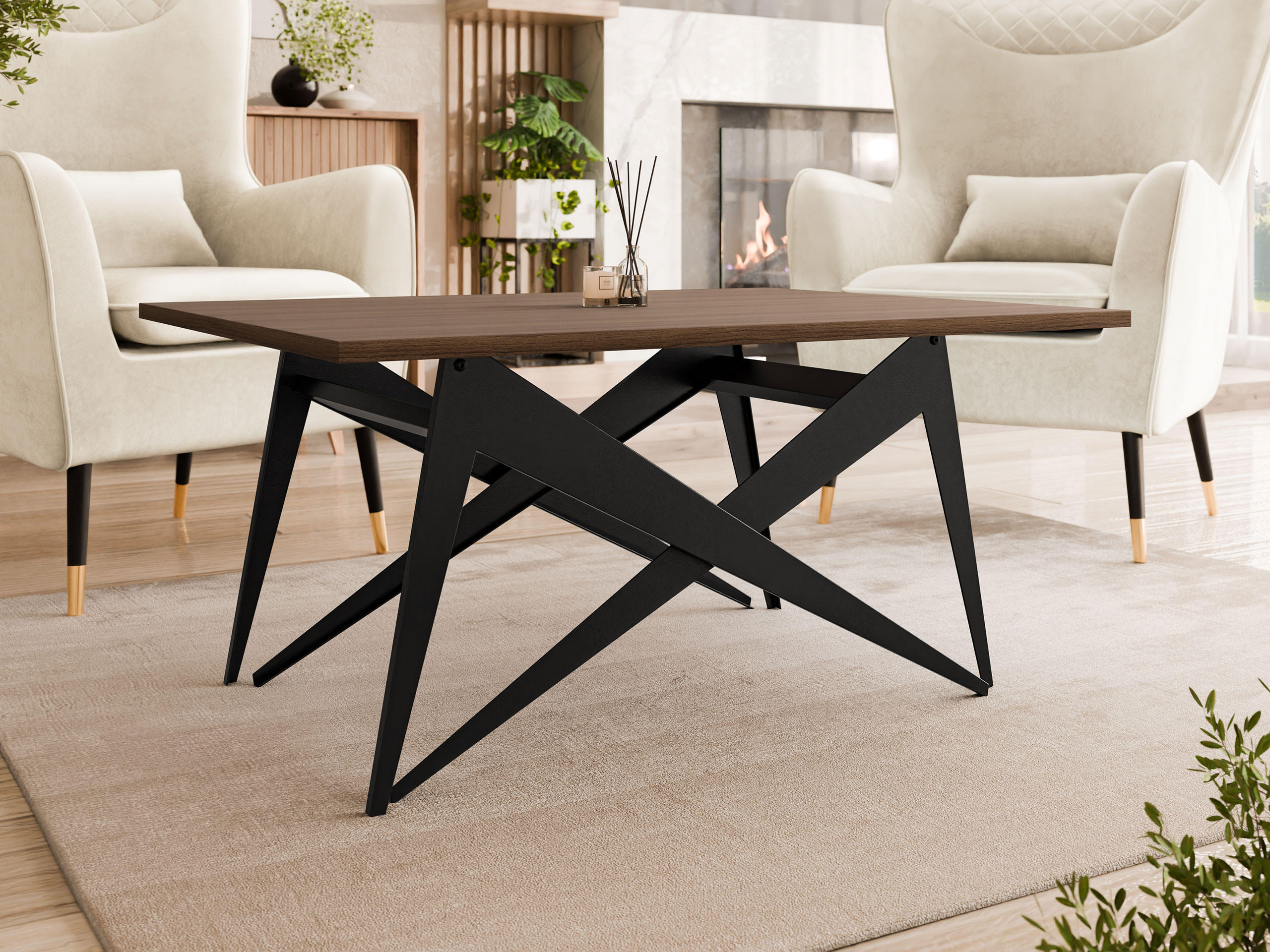 2-IN-1 COUCHTISCH UND ESSTISCH Xena - Nussbaumfarben/Schwarz, Holzwerkstoff/Metall (70/90/45cm) - MIRJAN24