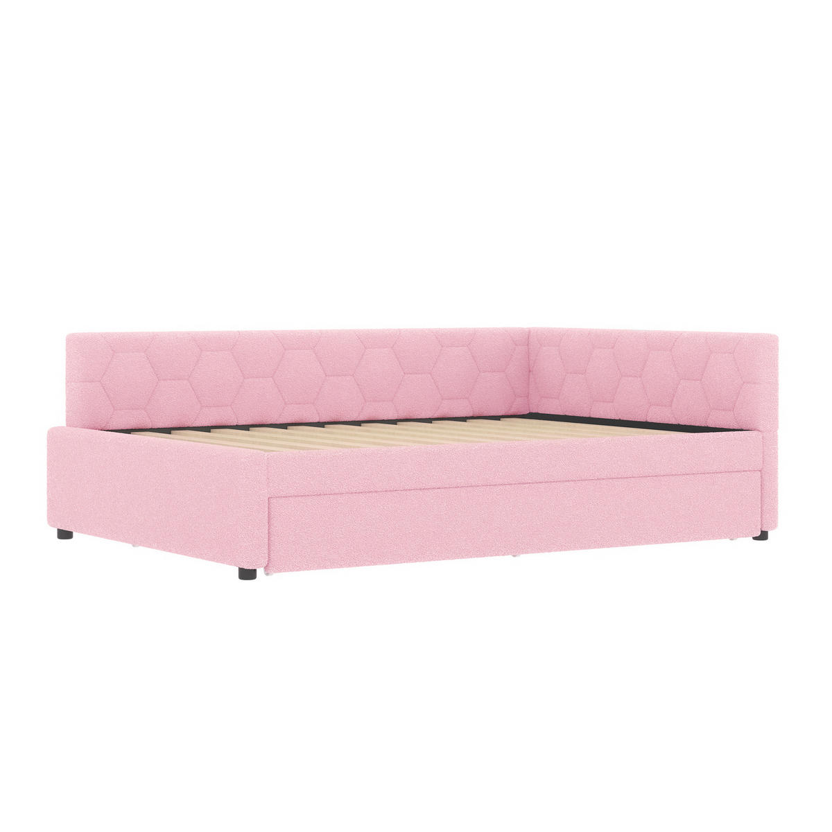 POLSTERBETT aus Samt 140x200 cm in Rosa mit Ausziehbett, USB & Typ-C - Rosa, Textil (140/200cm) - Modfu