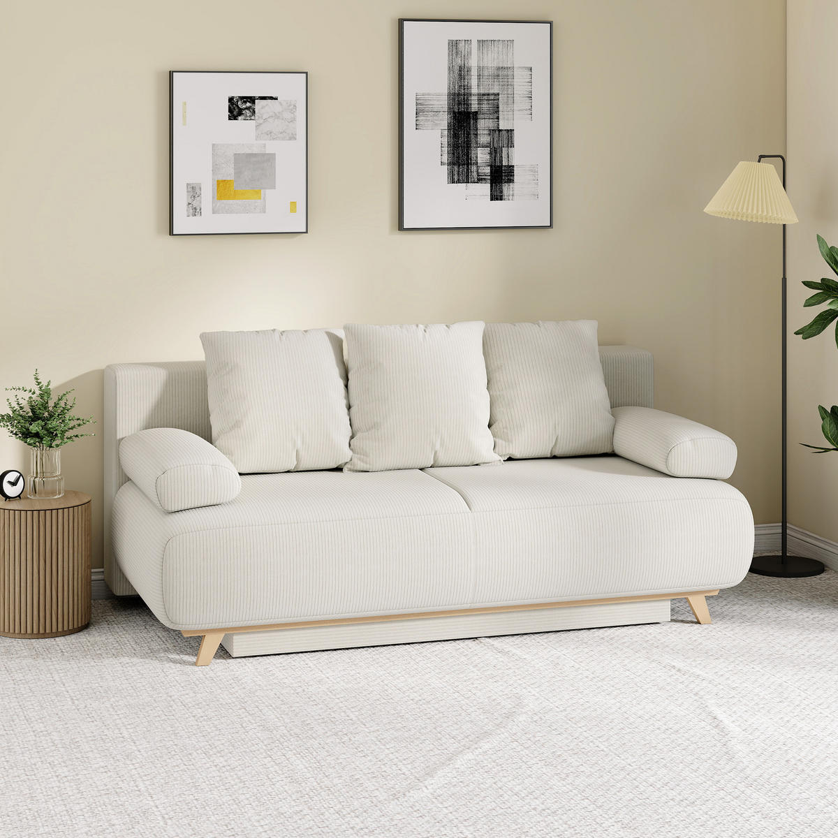 BÄDDSOFFA i manchester, beige - Beige, Textil/Plast (100/84/188cm) - HOMCOM