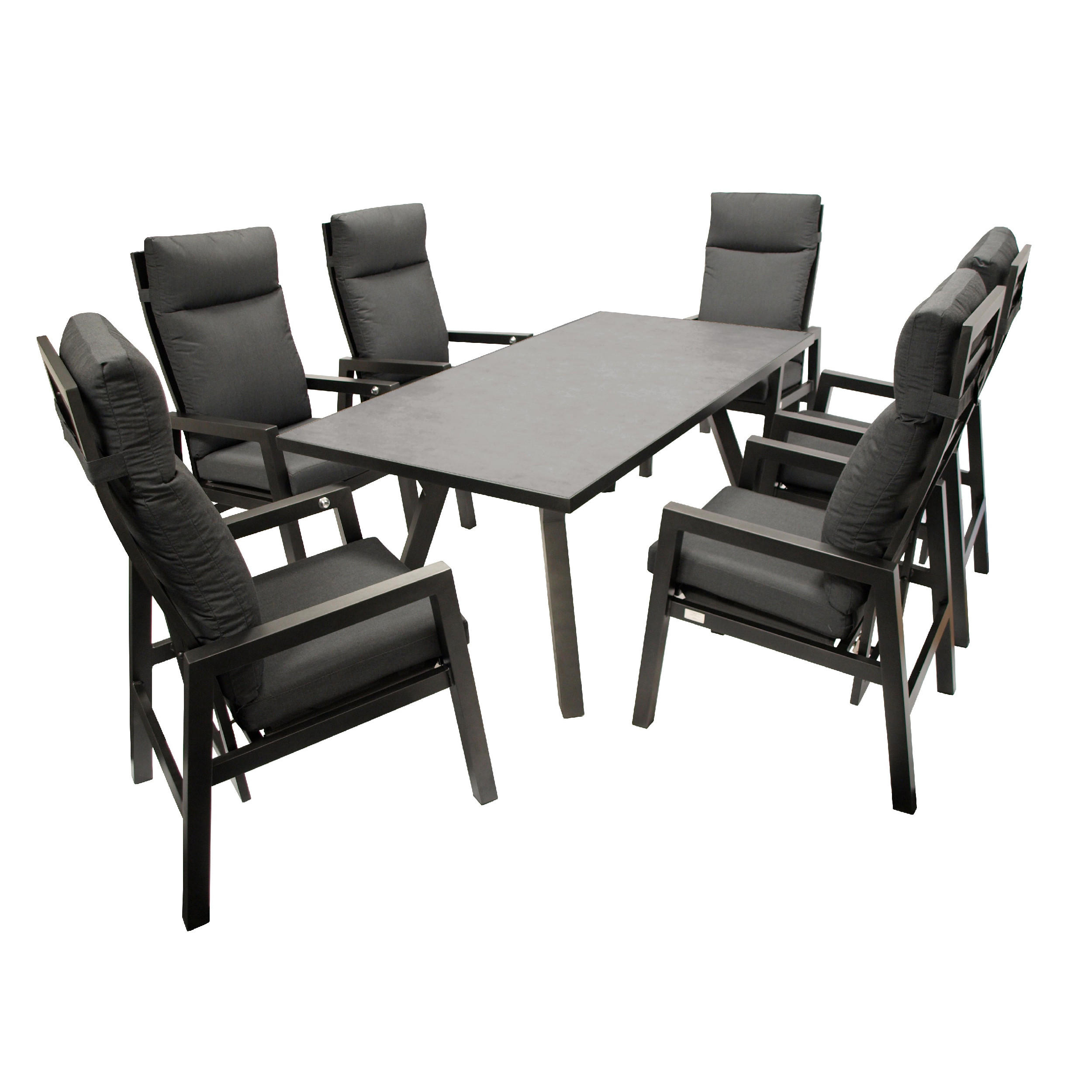 GARTENGARNITUR Luton - 7-teilig (6x Hochlehner Sessel mit Armlehnen, 1x Tisch 180x90cm), Gestell Aluminium dunkelgrau - Grau, Metall - TPFGarden