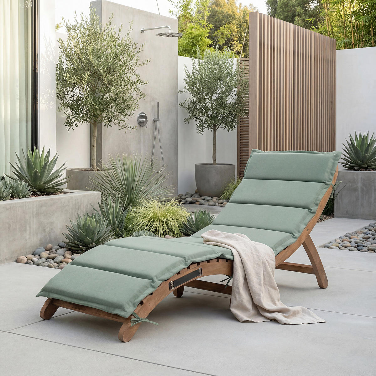 GARTENLIEGE - Akazie massiv / Webstoff - Salbeigrün, Holz/Textil (54/55/168cm) - home24