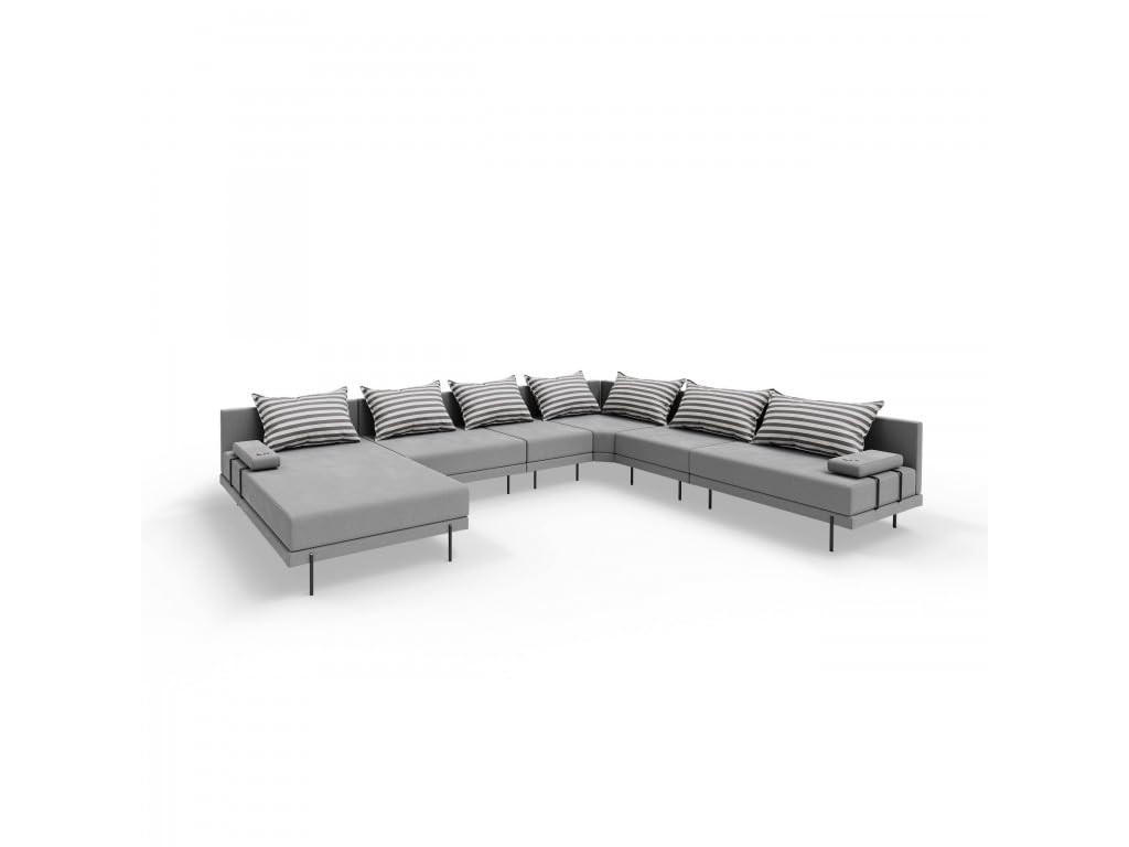 GARTENSOFA BAHAMA XXL Rechts - Wetterfeste Balkonmöbel & Terrassenmöbel Außen - Moderne Lounge Möbel für Garten - Balkon & Terrasse - Grau gestreift - Grau, Kunststoff (410/75/298cm) - Trada