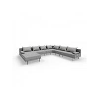 GARTENSOFA BAHAMA XXL Rechts - Wetterfeste Balkonmöbel & Terrassenmöbel Außen - Moderne Lounge Möbel für Garten - Balkon & Terrasse - Grau gestreift - Grau, Kunststoff (410/75/298cm) - Trada