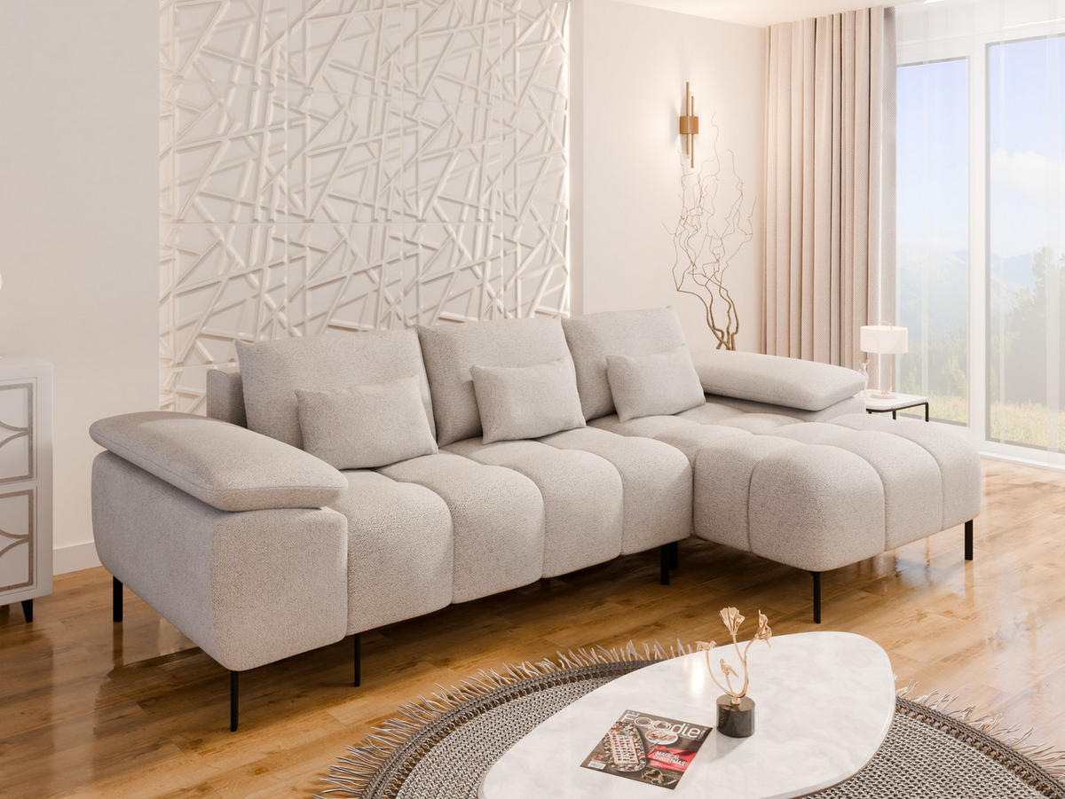ECKSCHLAFSOFA 4-Sitzer DOLUS – Modernes Ecksofa mit Schlaffunktion Rechts montierbar, Creme - Creme, Holz (141/277cm) - Panda Möbel