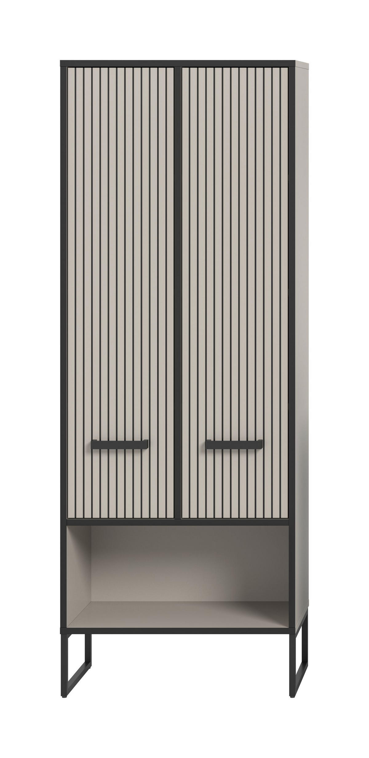 HOCHSCHRANK Bagno Bad in Kaschmir Nachbildung und schwarz - modernes Design - B/H/T: 59x159x32 cm - Kaschmir, Holzwerkstoff (59/159/32cm)