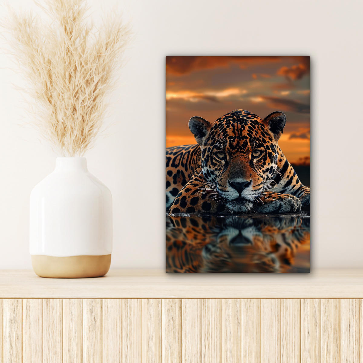 LEINWANDBILD Natur - Leopard - Tier - Sonnenuntergang - Modern Deko Wohnzimmer 20x30 cm - Orange, Textil (20/30cm) - MuchoWow