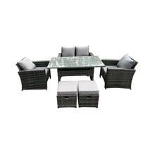 GARTENMÖBELGARNITUR Polyrattan Dunkelgrau 6-Sitzer - Dunkelgrau/Grau, Glas/Kunststoff - Fimous