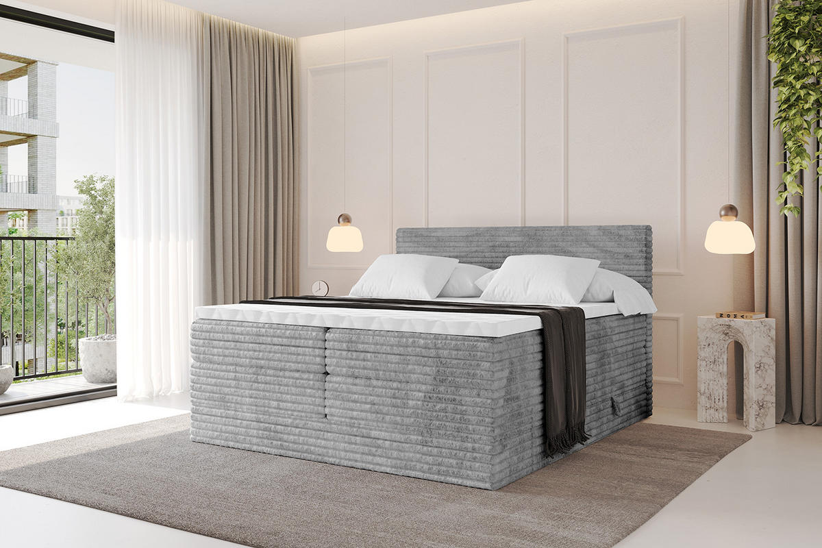 BOXSPRINGBETT mit Matratze H3|H4 und Lattenrost - TOLO KING-v1 120x200 Cord - Hellgrau - Hellgrau, Holzwerkstoff (120/200cm)