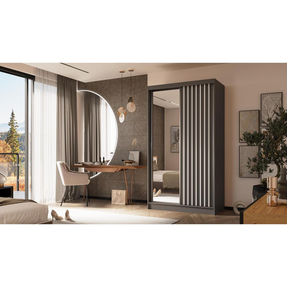 SCHWEBETÜRENSCHRANK Helix 120/216/61 grau+weiß mit Schubladeneinsätze - Weiß/Grau, Holzwerkstoff (120/216/61cm) - Beautysofa