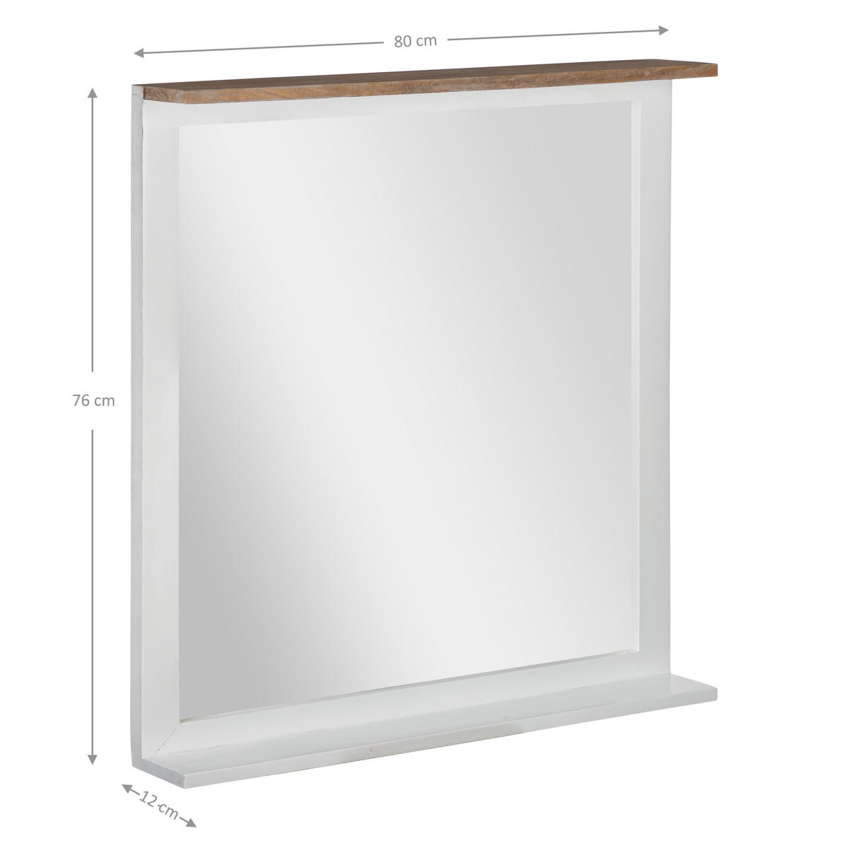 WANDSPIEGEL 80x76cm rechteckig Natur/Weiß mit Holzrahmen Landhaus-Stil - Naturfarben, Holz (12/76/80cm) - WOMO-DESIGN