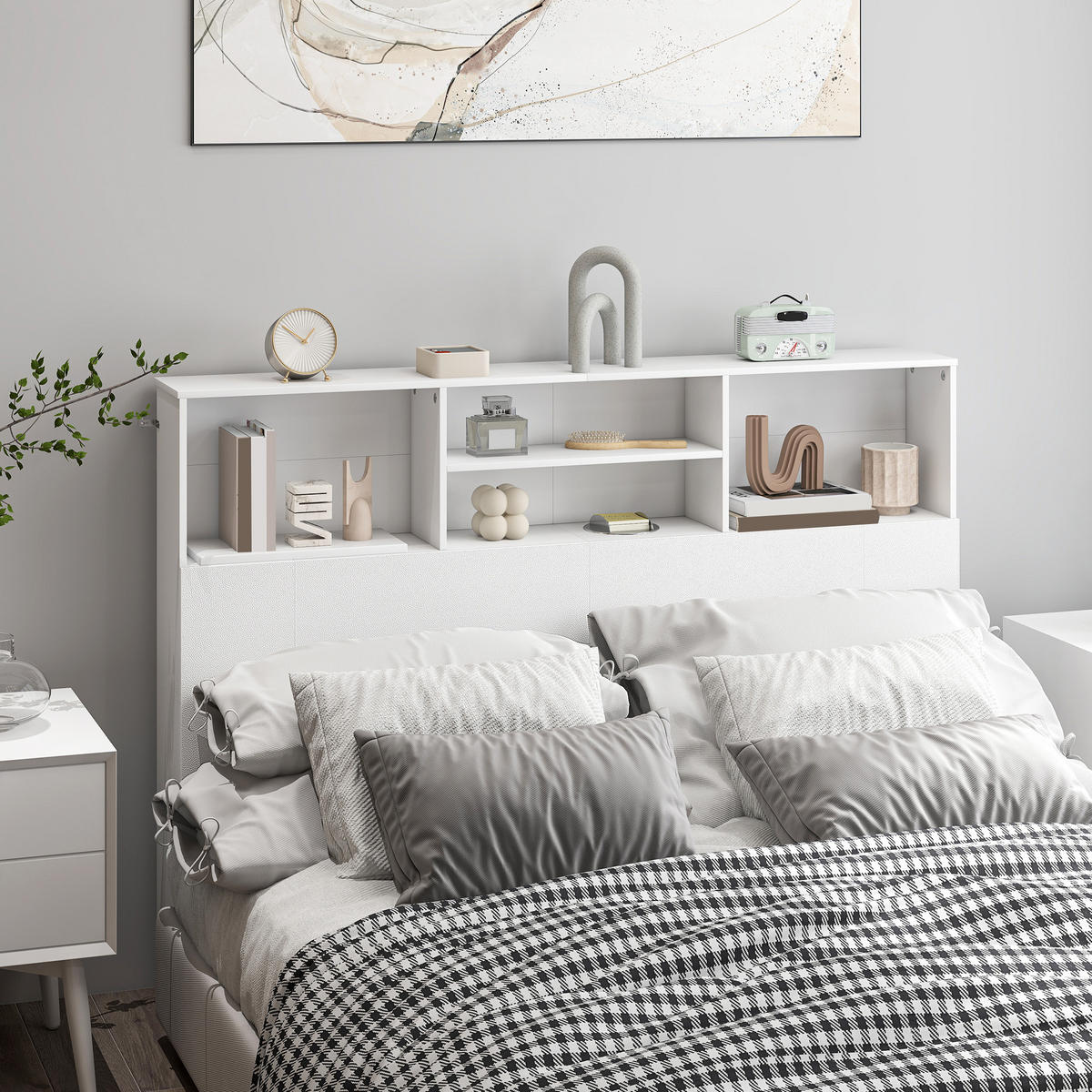 KOPFTEIL DE-18527 mit 4 offenen Fächern Weiß - Weiß, Holzwerkstoff (19/103.5/140cm) - ComfortXL