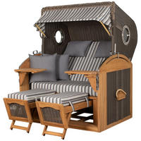 STRANDKORB Komplettset: Borkum XL Teak Bullauge - PE grau - Modell 545 - Grau, Holz/Kunststoff (142/170/95cm) - bene living