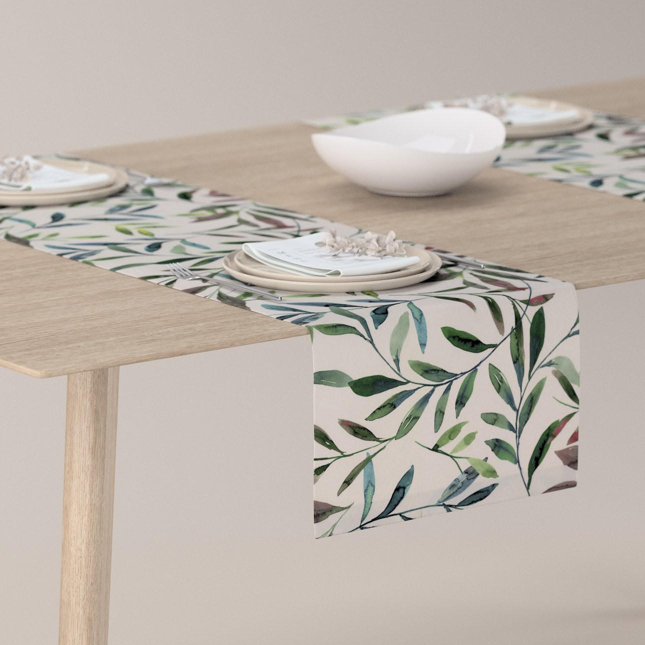 TISCHLÄUFER Eden, weiß und grün, 40x130 cm - Weiß, Textil (40/130cm) - Dekoria