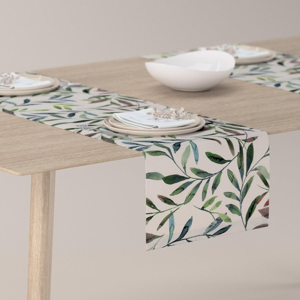 TISCHLÄUFER Eden, weiß und grün, 40x130 cm - Weiß, Textil (40/130cm) - Dekoria