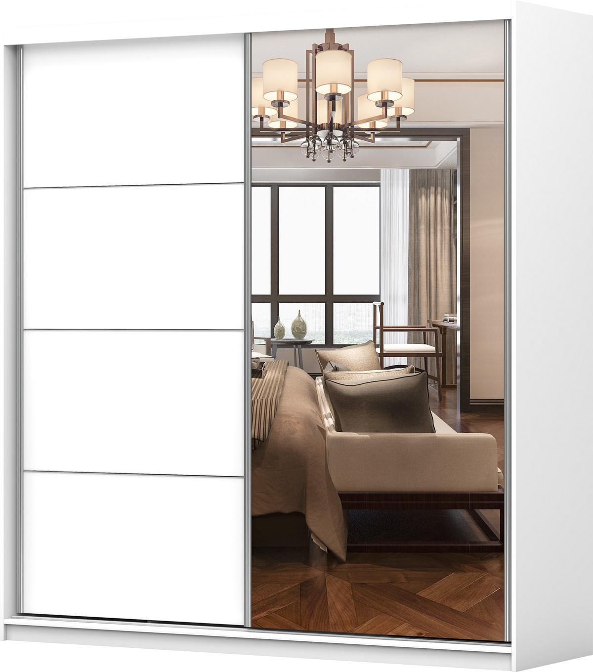 SCHWEBETÜRENSCHRANK 203/218/61 cm 2-türig Pola 42 B Weiß/Weiß - Alufarben/Weiß, Glas/Holzwerkstoff (203/218/61cm) - imoebel24
