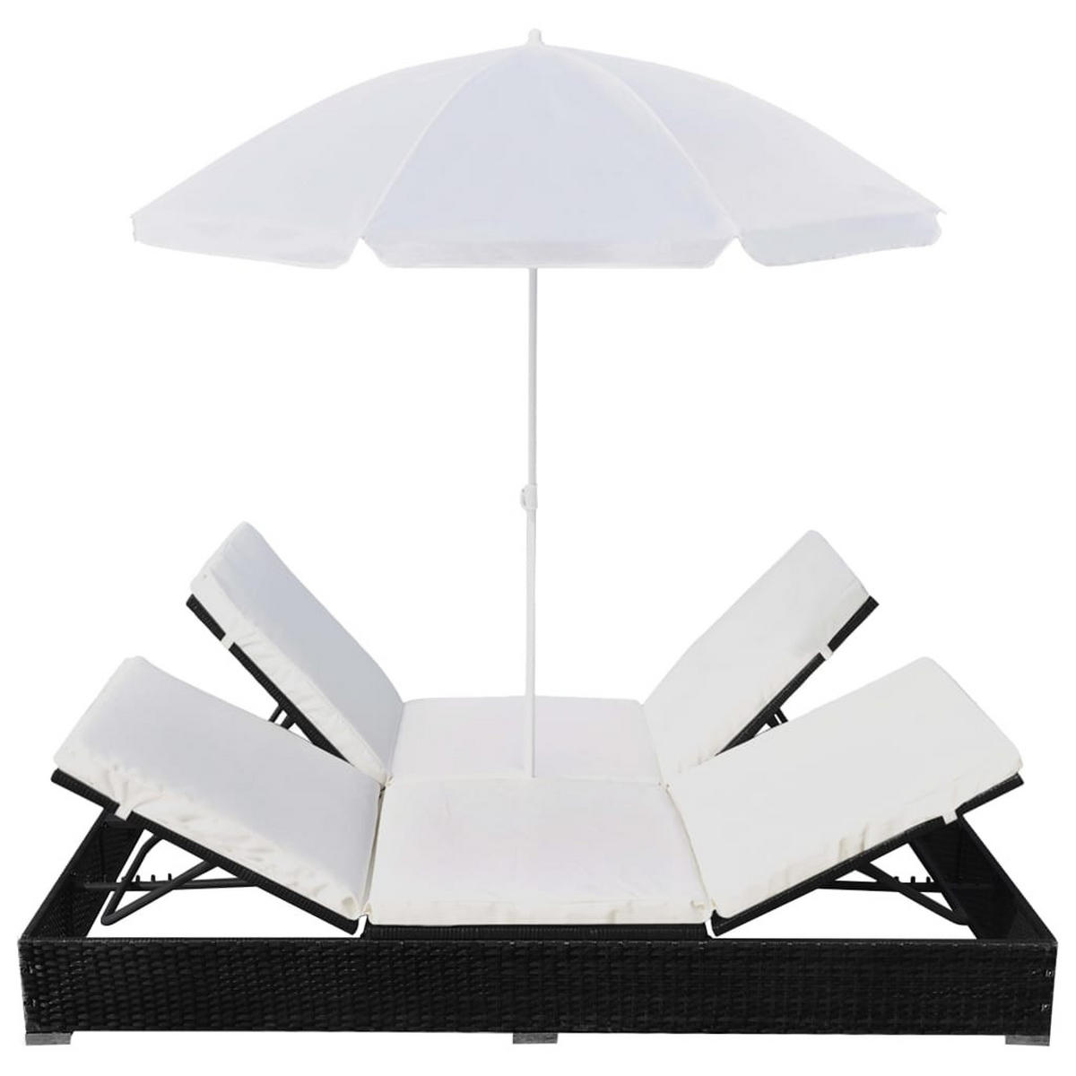 OUTDOOR-LOUNGEBETT Mit Sonnenschirm Poly Rattan Schwarz - Creme/Schwarz, Kunststoff/Textil (140/190/197cm) - vidaXL
