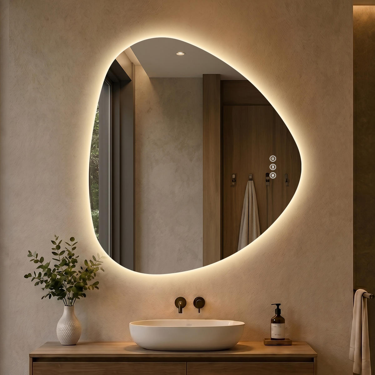 BADEZIMMERSPIEGEL mit Beleuchtung 80/70 cm asymmetrisch rahmenlos LED dimmbar mit Antibeschlag - Transparent, Glas (80/70/2.5cm) - S'AFIELINA