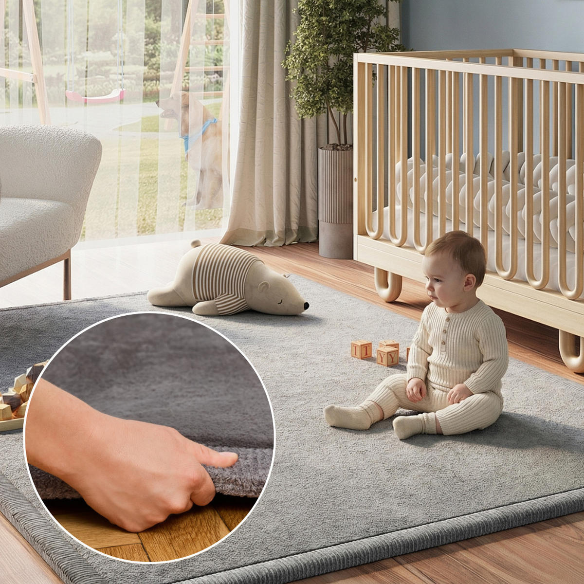 KINDERTEPPICH FLUFFIN dunkelgrau kuschelig waschbar 150/200 cm - Dunkelgrau, Textil (150/200cm) - Tapiso