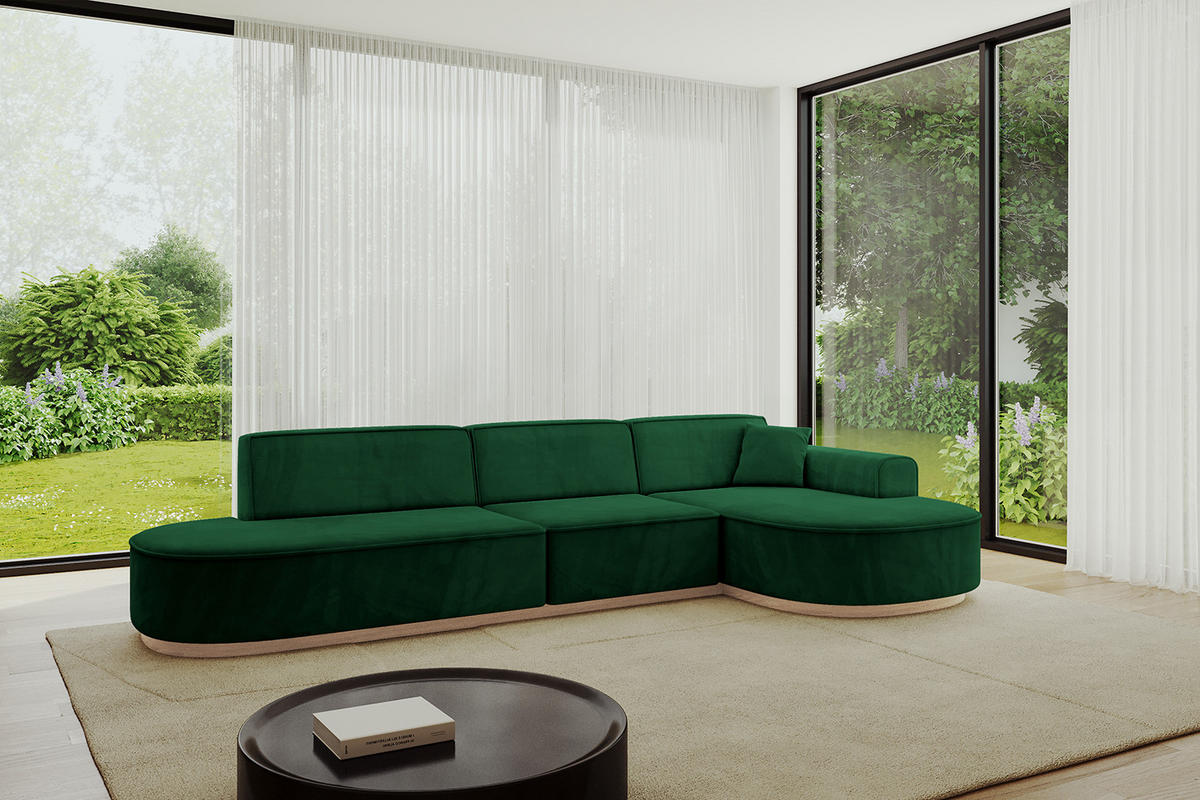 ECKSOFA Ottomane Rechts MARI-L2-v1 - 328x171x83 cm Dunkelgrün Velours - Dunkelgrün, Holzwerkstoff/Textil (171/328cm) - ALTDECOR