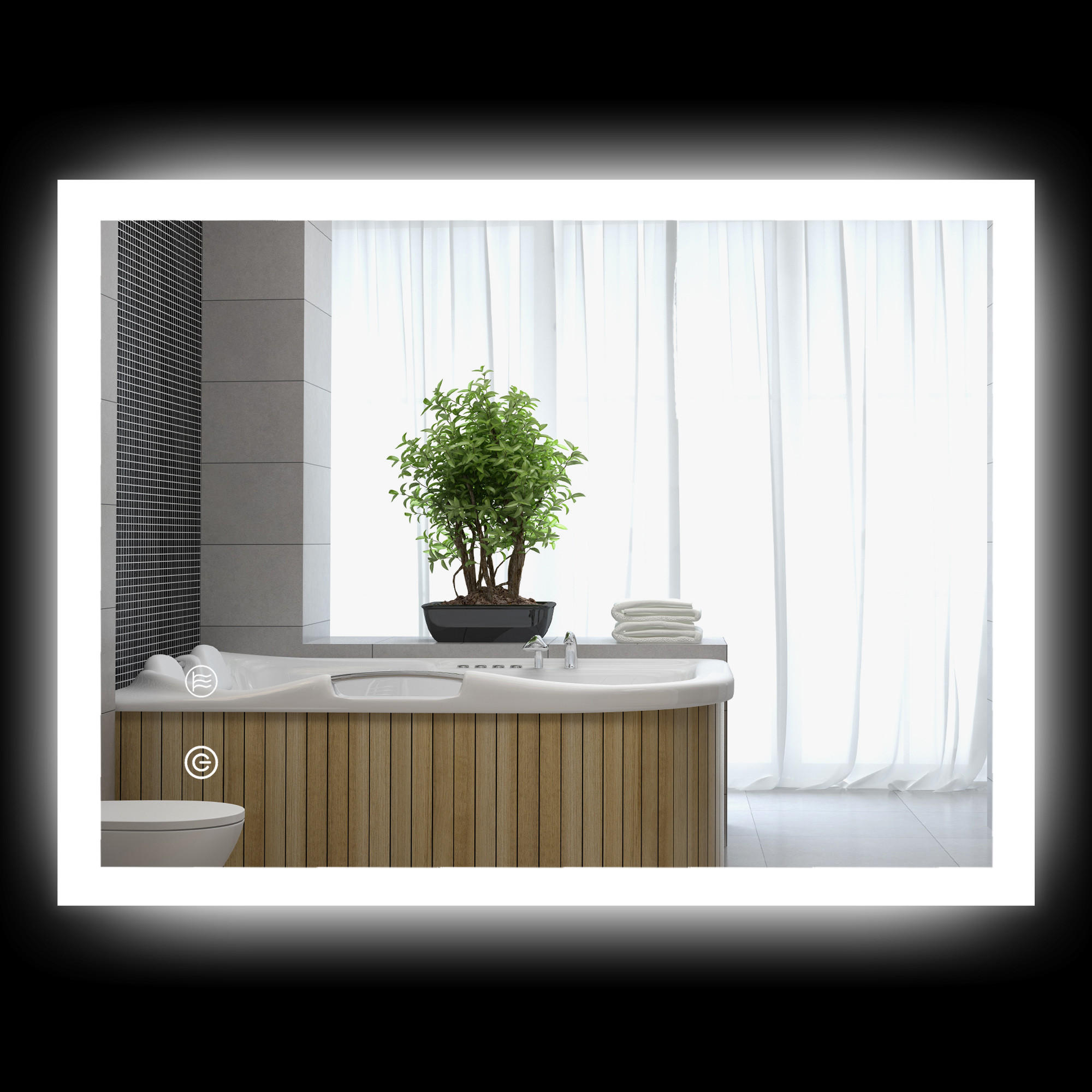 BADSPIEGEL, mit LED-Beleuchtung, mit Touchschalter, IP44 Wasserdicht - Silberfarben, Glas (60/3/80cm) - Kleankin