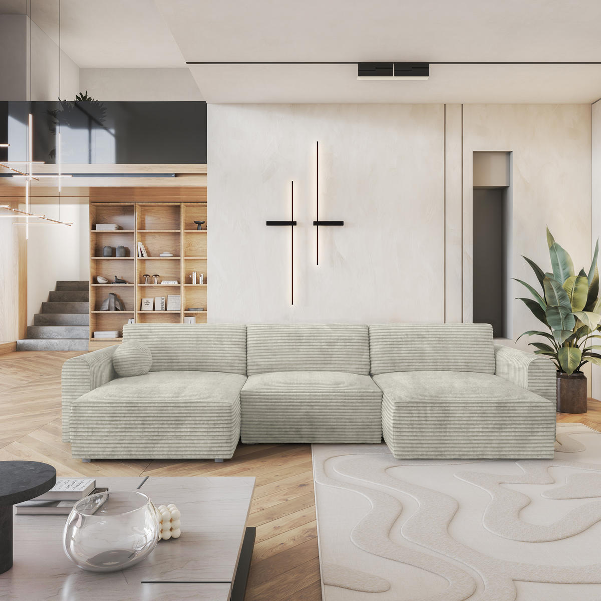 ROHOVÁ SEDAČKA FENTO světle šedá - šedá/světle šedá, dřevo/textil (347/148cm) - MASSENO