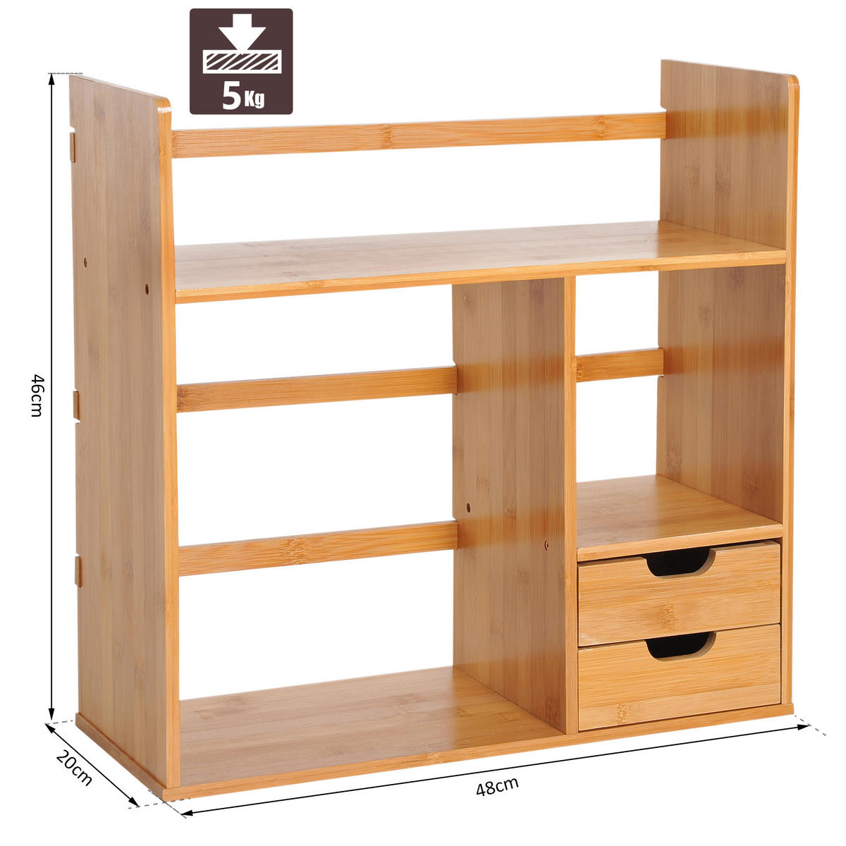 REGAL DE-16658 3 Ebenen, 2 Schubladen Bambus Natur - Braun, Holzwerkstoff (20/46/48cm) - ComfortXL